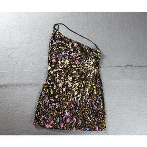New Dress the Population Dress Small Rainbow Sequin Mini One Shoulder